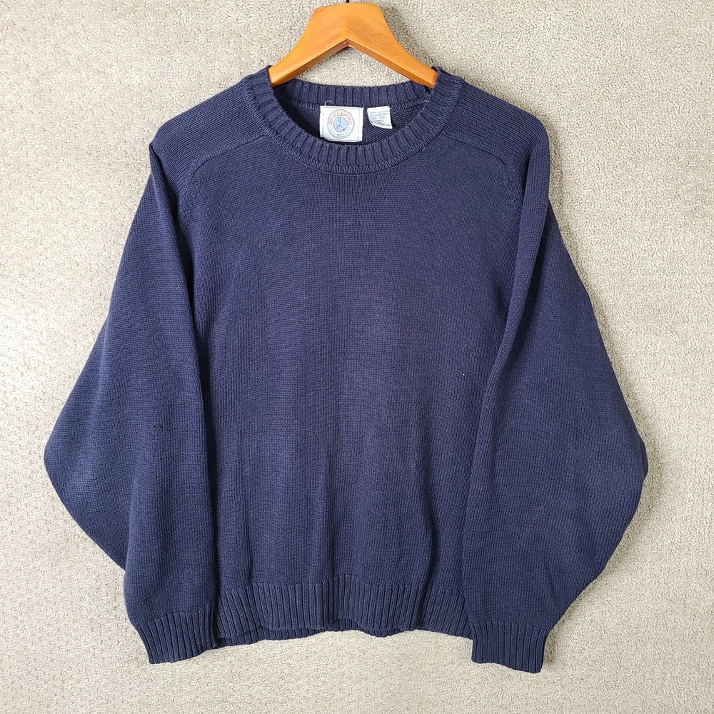 Vintage Cape Isle Knitters Sweater Men XL Navy Blue Crew Neck Cotton Casual Soft